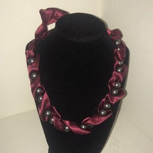AUTHENTIC LAVIN RIBBON AND BLACK PEARL NECKLACE